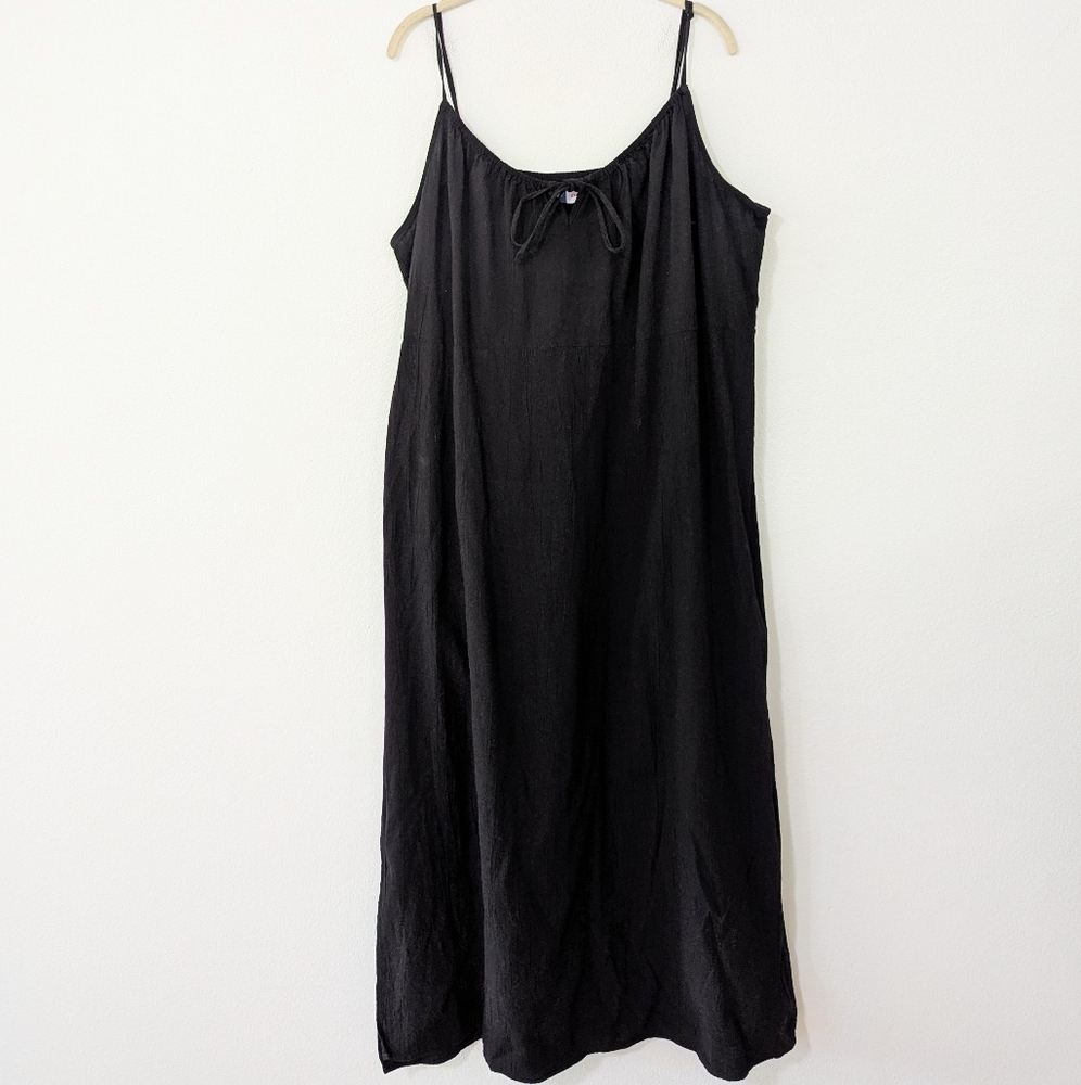Old Navy Crinkled Maxi Cami Shift Dress Tie Bust Sleeveless Midi Black XXL